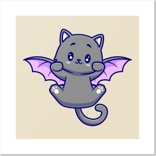 Cute Cat Bat Flying Cartoon Posters and Art